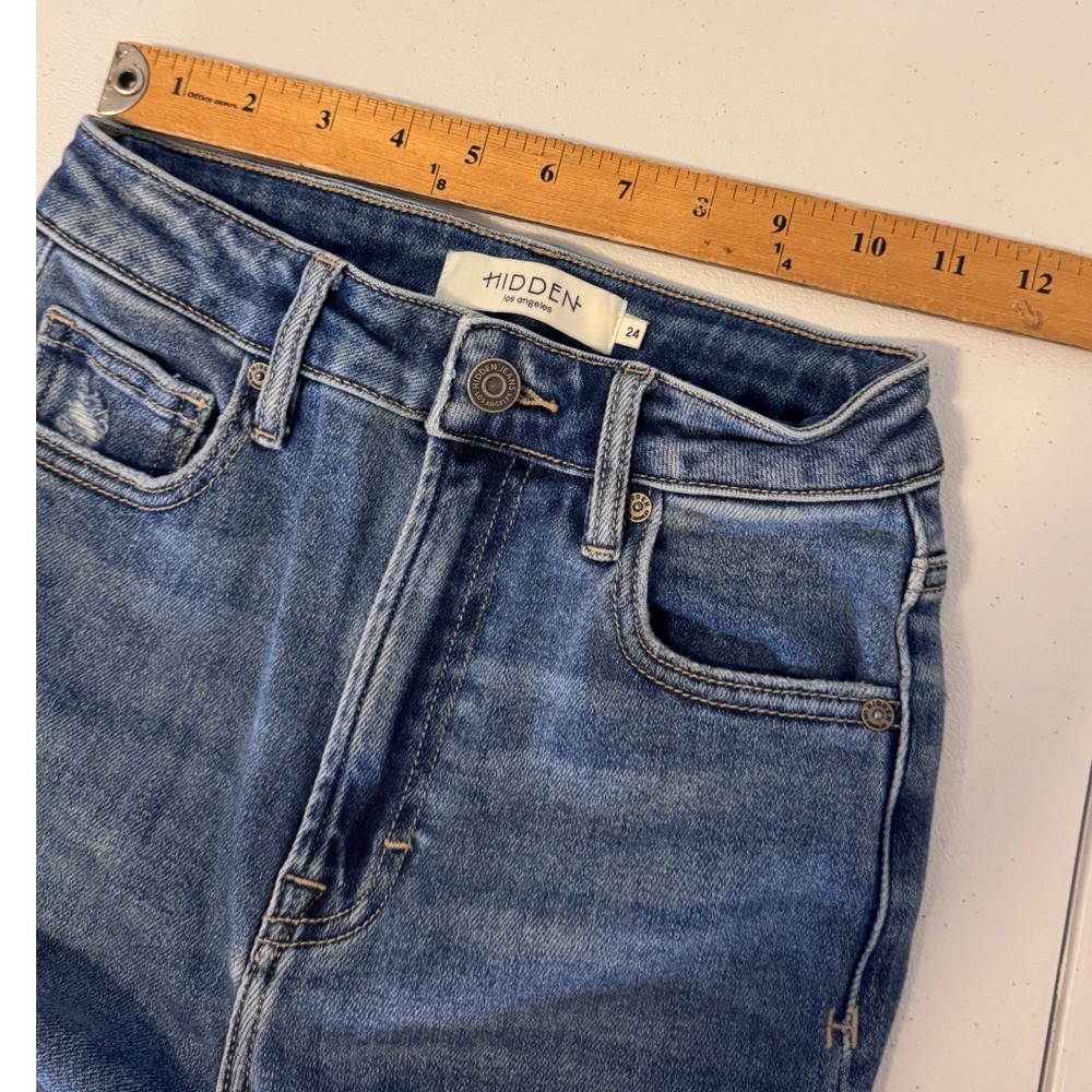 Hidden Jeans High Waisted Wide Leg Distressed Raw Hem Denim HD3136C-DK Blue bb - Picture 7 of 9